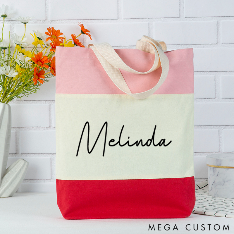 Personalized Tote Bag Custom Name Color Block Shoulder Bag Monogram Tote Bag Tote Bag for Women Name Tote Bag Tote Bag Birthday Party Gift Bag