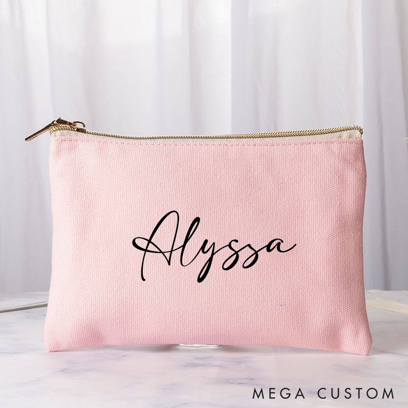 Personalized Makeup Bag with Name Bridal Shower Bachelorette Bridesmaid Gift Canvas Storage Bag Various Colors Clutch Bag Cosmetic Tolietry Bag