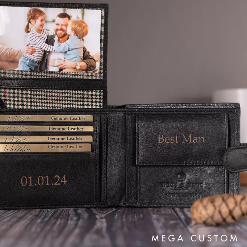 Personalised Men's Leather Wallet Genuine Soft Black Engraved Leather Wallet Personalized Gift for Him Boyfriend Dad