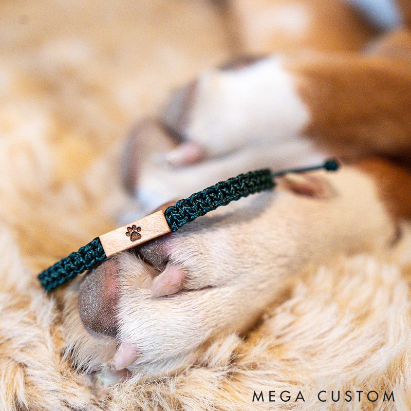 Personalizable Pet Paw Print Bracelet Reclaimed Wood Bracelet  Adjustable Macrame Memorial Jewelry Various Colors