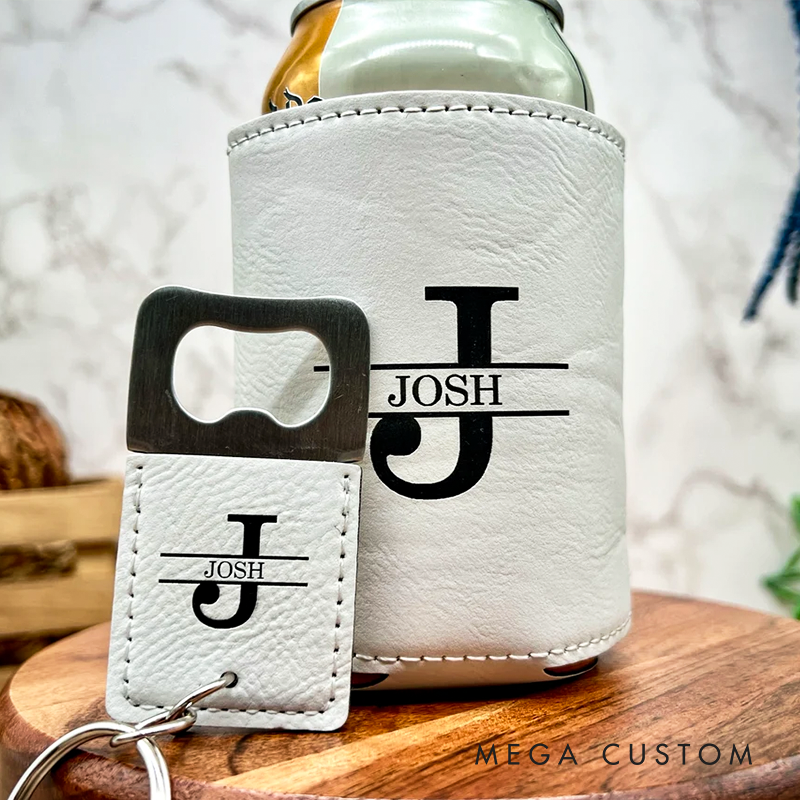 Personalized Can Cooler & Bottle Opener Set Groomsmen Proposal Gift Stocking Stuffer Christmas Gift for Him Custom Gift for Men