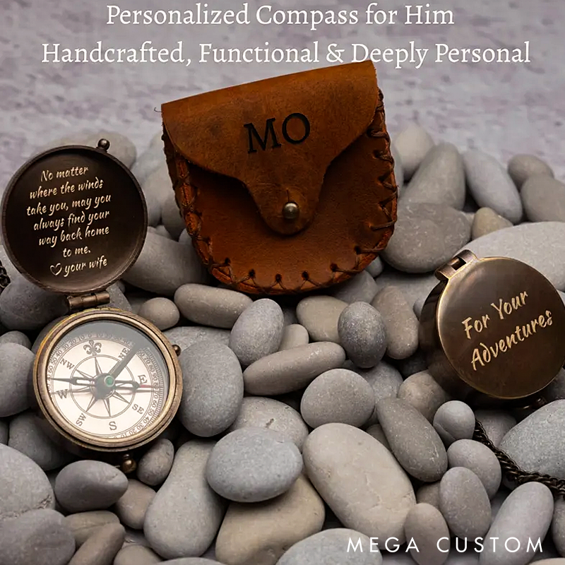 Personalized Engraved Compass Gift Custom Working Antique Brass Pocket Compass Vintage Christmas Gifts