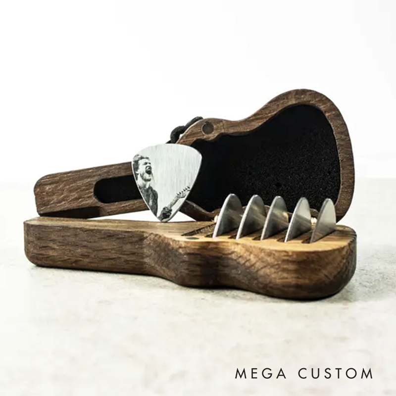 Personalized Wooden Guitar Pick Holder Set Engraved Musician Gift for Christmas