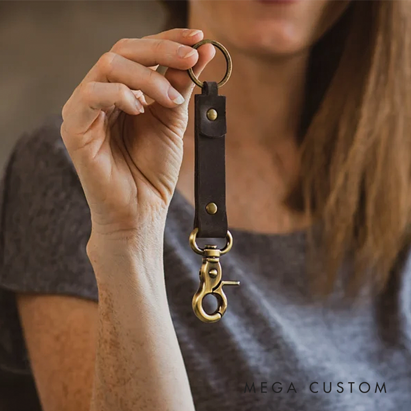 Personalized Leather Keychain Customized Keyfob Leather Keychain With Trigger Snap Wedding Giveaway Gift For Him