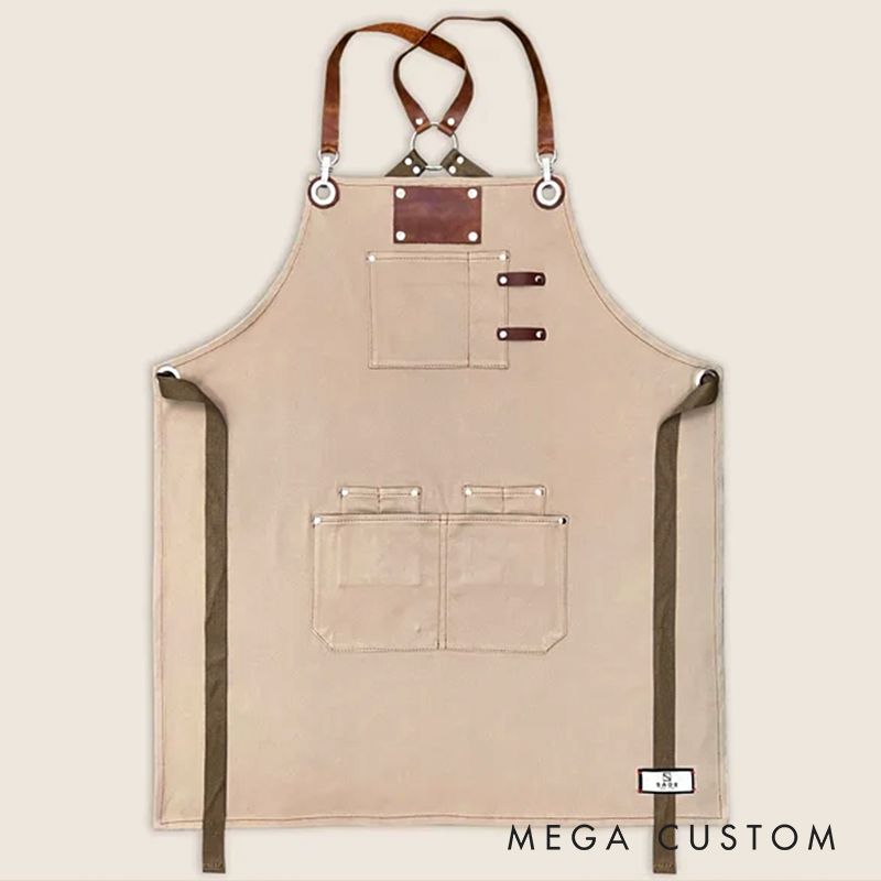Personalized Logo Apron For Men And Women Custom Embroidery Name Tags Cotton Canvas With Cross-Back Leather Straps And Towel Ring