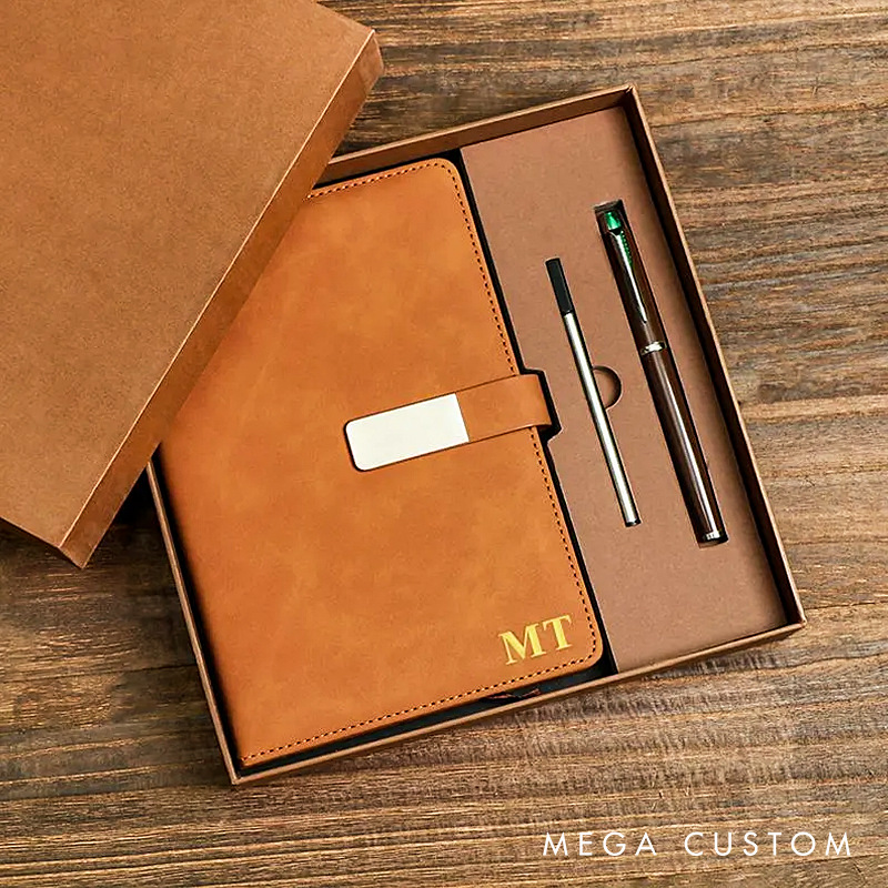 Personalized Leather Notebook Custom Leather Journal Set Personalised A5 Vegan Leather Notebook Initial Notebook Gifts Personalized journal