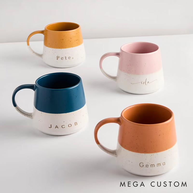 Personalized Two Tone Ceramic Mug Laser Engraved Fleck Design