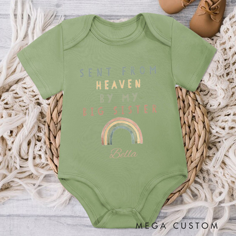 Personalized Sent from Heaven by My Grandpa Grandma Brother Sister Custom Rainbow Onesie Baby Bodysuit Baby Shower Gift Heaven Sent Onesie New Baby