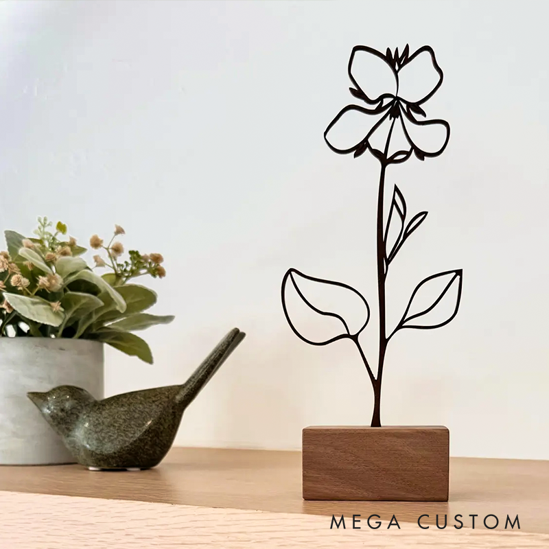 Personalized Wood Birth Flower Garden Gifts for Mom Customized Wood Gifts Flower Decoration Walnut Wood Art Mother's Day Gift