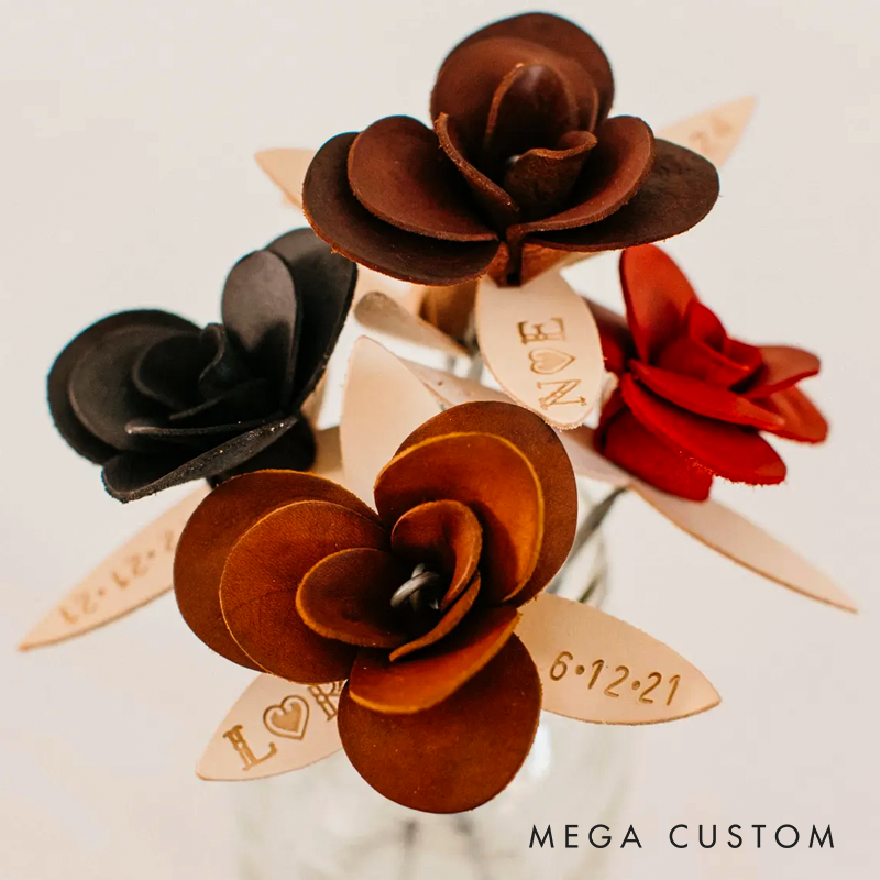 Personalized Leather Rose with Date and Initial Leather Rose Anniversary Gifts for Him Anniversary Gifts for Her 3rd Year Anniversary Gift