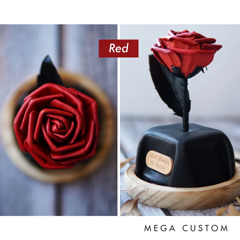 Personalized Leather Forever Rose in Glass Dome Preserved Flower Box Personalized Leather 3rd 5th Anniversary Gifts for Wife Girlfriend Partners Her Him