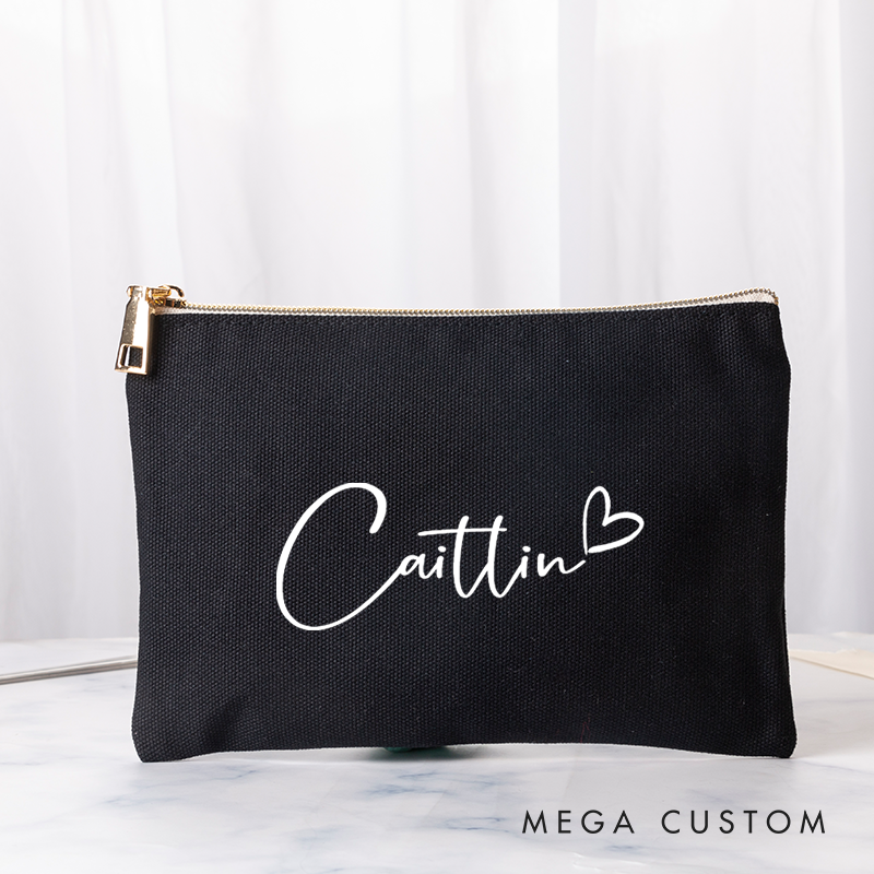 Personalized Makeup Bag with Name Bridal Shower Bachelorette Bridesmaid Gift Canvas Storage Bag Various Colors Clutch Bag Cosmetic Tolietry Bag
