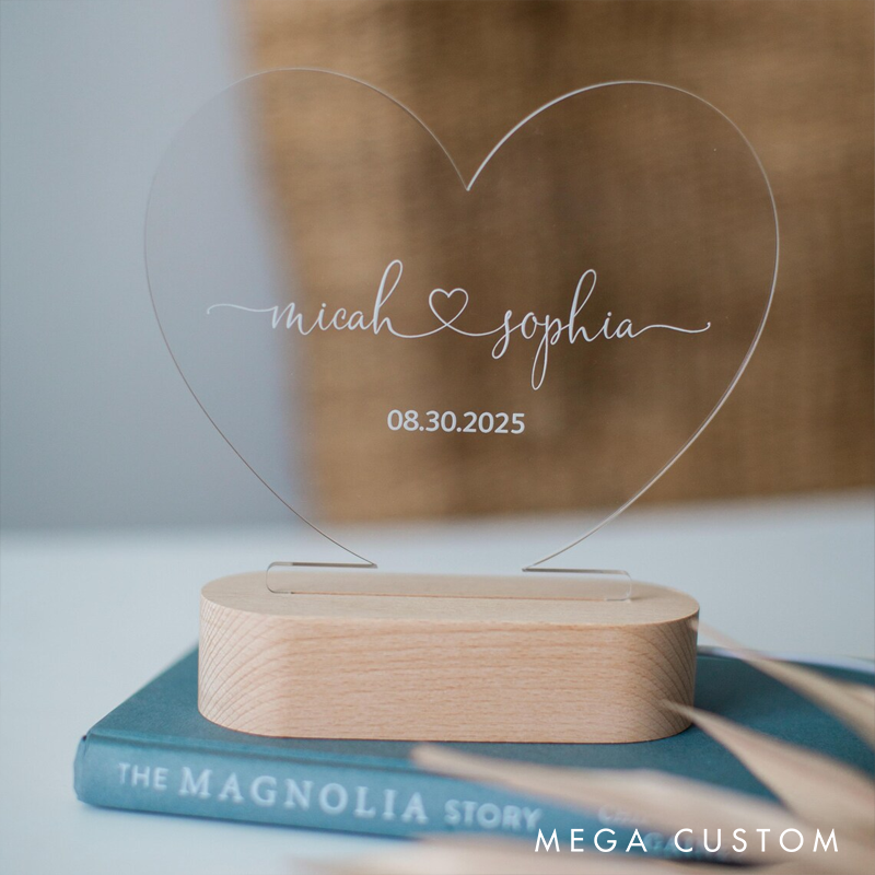 Personalized Night Light as Valentine's Day Gift Custom Romantic Gift for Couple Gift for Him Names and Date Engagement Gifts