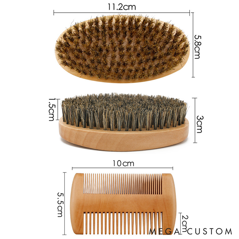 Personalized Wood Beard Comb & Brush Gift Set for Him Beard Care Kit Valentines Day Gift for Him