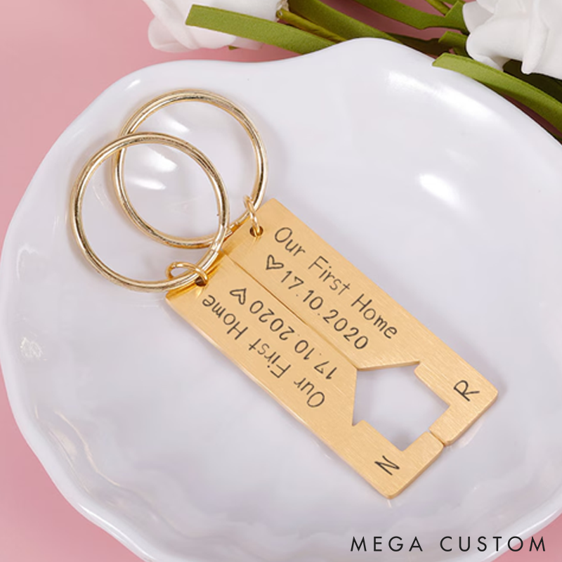 Personalized Puzzle Keychain Custom Couple keyring Our first home Matching Couple Gift Valentines Gifts Anniversary gift For boyfriend