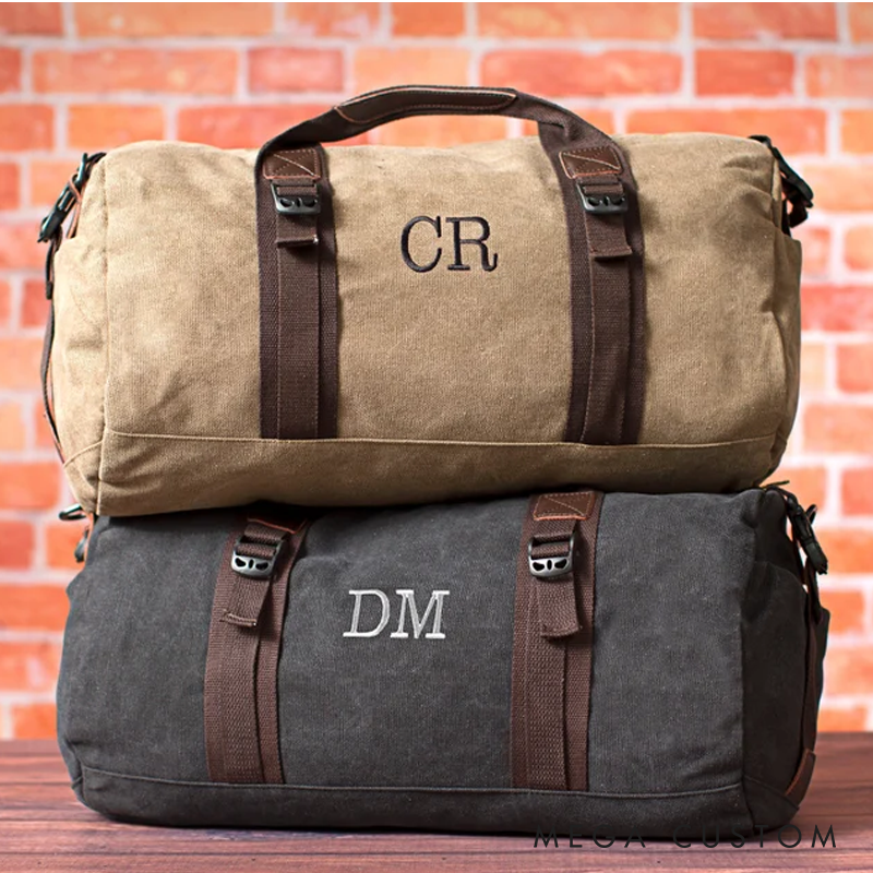 Personalized Canvas Duffle Bag Men's Travel Overnight Bag Custom Holiday Gift for Him Men's Duffel Bag Gym Bag