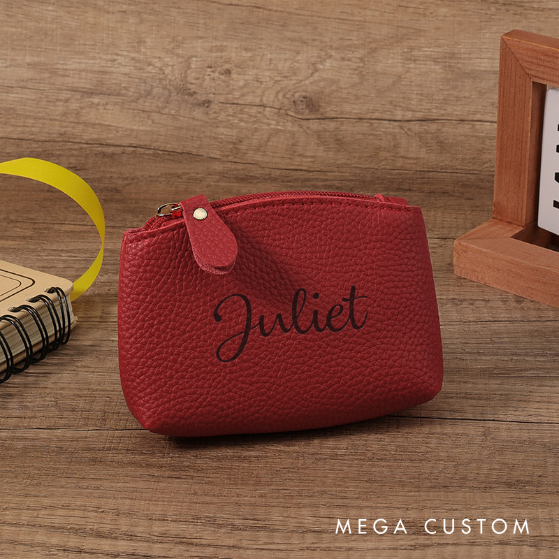 Personalized Leather Coin Purse Custom Leather Coin Purse Change Purse Small zipper wallet Makeup Pouch Travel Pouch