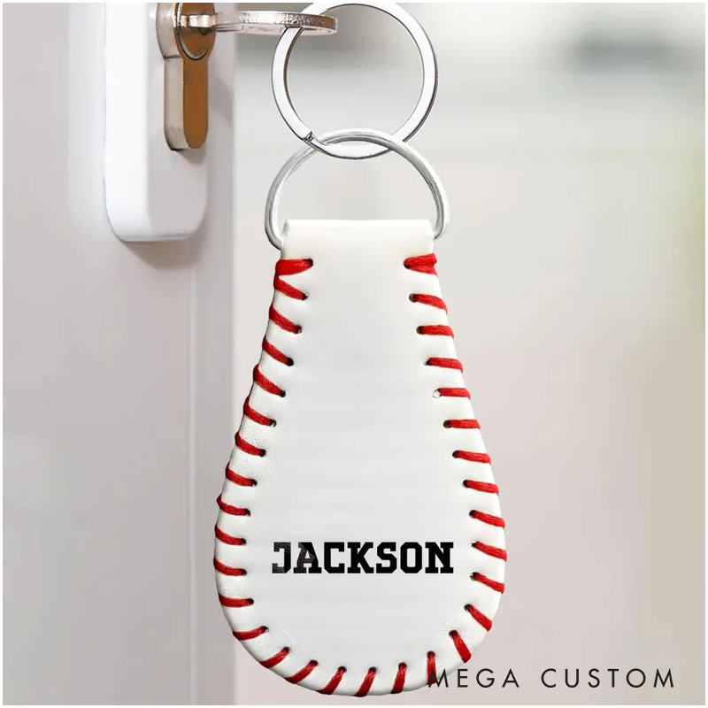 Personalized Leather Baseball Keychain Custom Bag Tag Set for Players Gift for Coach Gifts for Baseball Fans