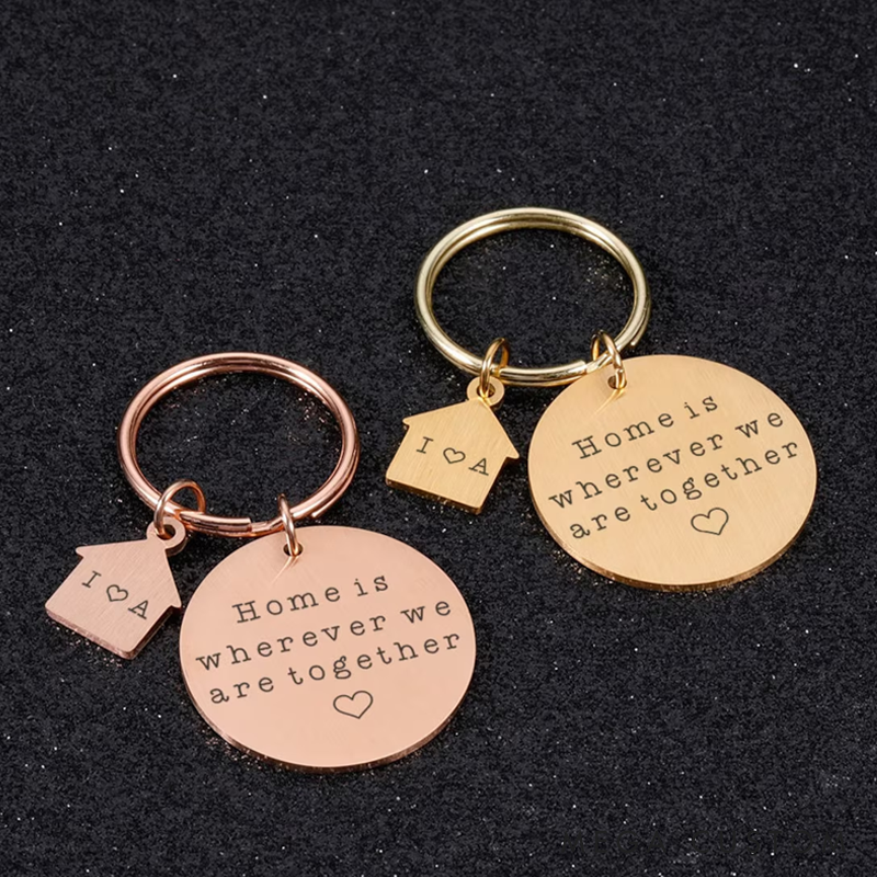 Personal New Home Keychain Custom Stainless Steel Couples Keychain Home Gift Couples Keychains New Homeowners New Home Gift