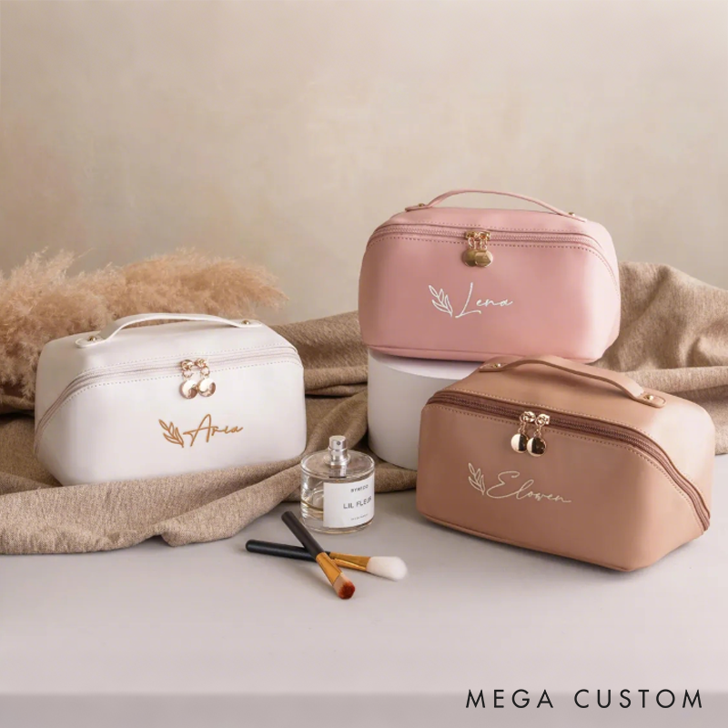 Personalized Embroidered Makeup Bag with Name, Wedding Bridesmaids Gift, Personalized Cosmetics Travel Storage Organizer,Custom Travel Makeup Bag for Her