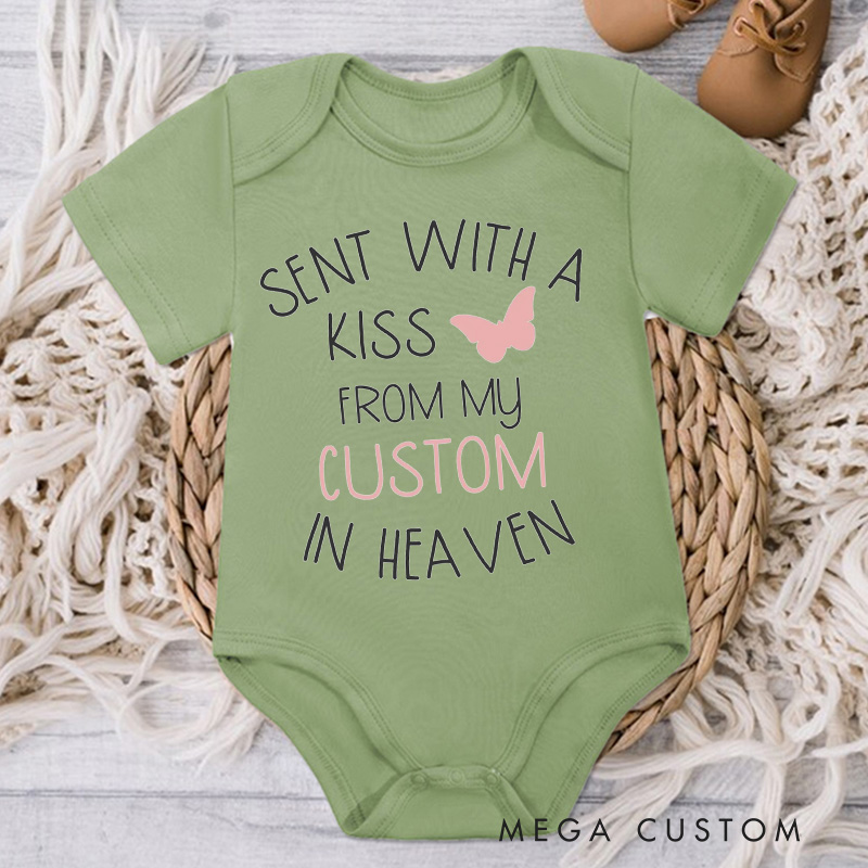 Personalized Sent with A Kiss by My Custom in Heaven Onesie in Heaven Onesie Bodysuit Heaven Sent Onesie Baby Shower Gift Guardian Angel New Baby Gift