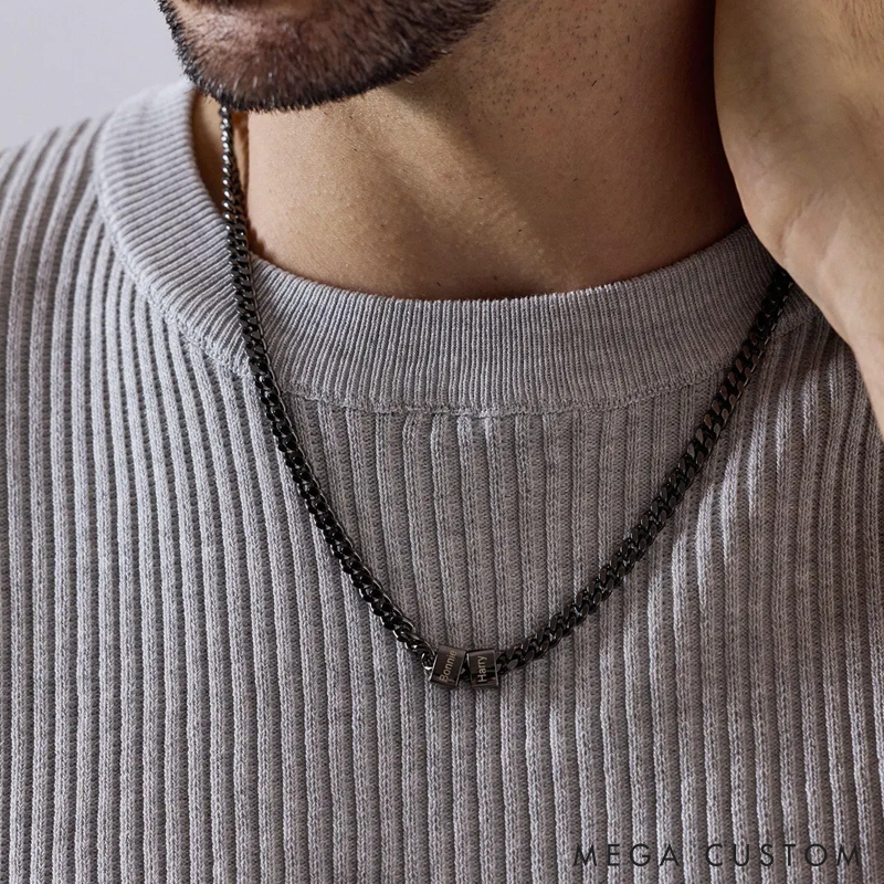 Personalized Men Necklace With Name Custom Name Bead Chain Necklace for Him Gifts for Husband Boyfriend 