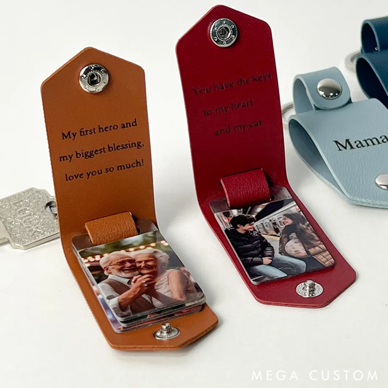 Personalized Leather Keychain with Photo Keychain for Men Custom Gift for Him Unique Photo Gift For Boyfriend Valentine's Day Gift Anniversary Gift