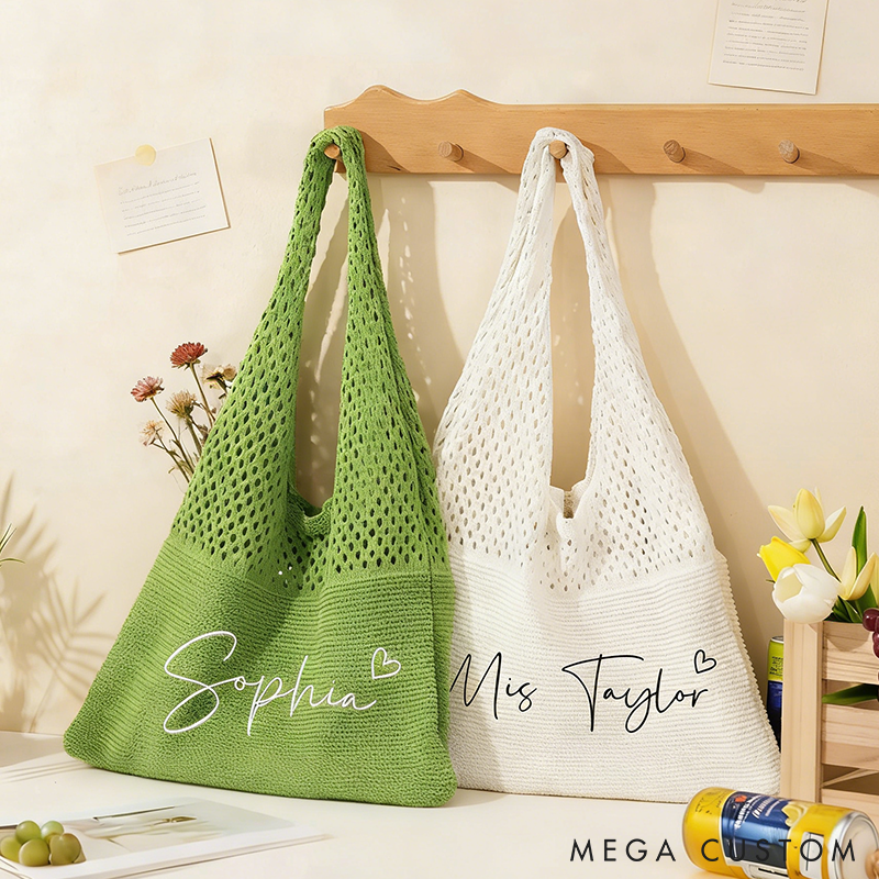 Personalized Knitted Beach Bag with Embroidered Name for Her  Crochet Tote Bag for Women Travel Vacation Gifts for Girlfriend Wife