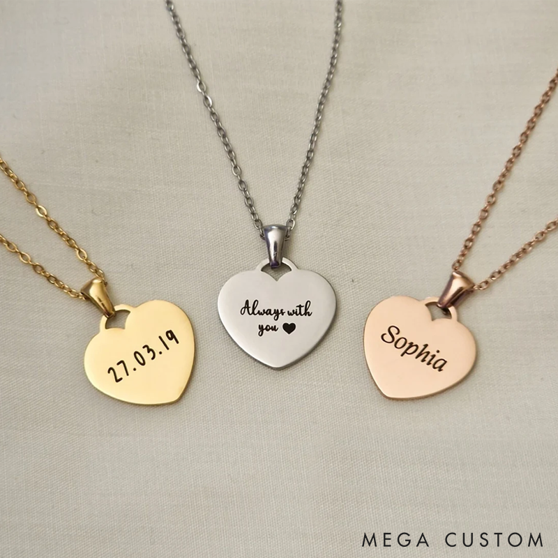  Personalised Gift for Couple Engraved Heart Necklace Name Date Necklace Gift for Her Him Birthday Anniversary Valentine's Day