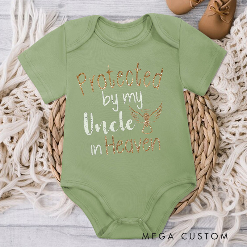 Personalized Protected By in Heaven Bodysuit Baby Onesie Baby Shower Gift Baby Girl Baby Boy Heaven Onesie Guardian Angel Onesie New Baby Gift