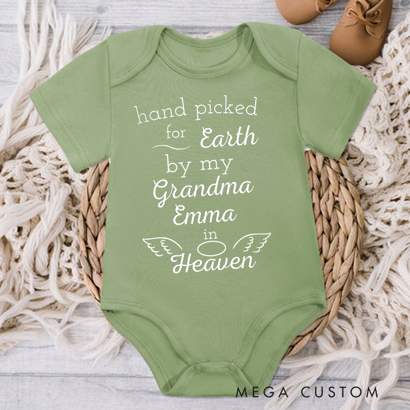 Personalized Onesie Handpicked for Earth by Custom Name in Heaven Bodysuit Baby Announcement Onesie Baby Shower Gift Heaven Sent Onesie New Baby Gift