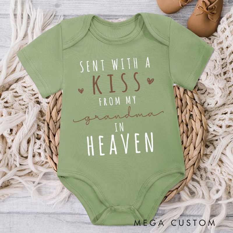 Personalized Sent with A Kiss from My Grandma Grandpa in Heaven Onesie Baby Bodysuit Baby Shower Gift Baby Announcement Onesie Heaven Sent New Baby