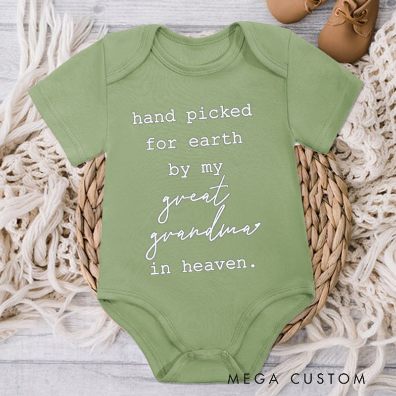 Personalized Baby Bodysuit Hand Picked for Earth by My Great Grandma in Heaven Onesie Heaven Sent Onesie Baby Clothes Baby Shower Gift New Baby