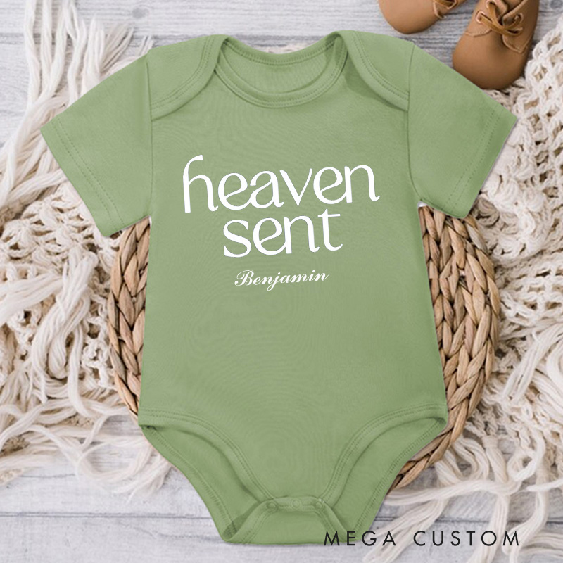Personalized Heaven Sent Organic Cotton Baby Bodysuit Baby Announcement Onesie Baby Shower Gift Heaven Sent Onesie New Baby Gift