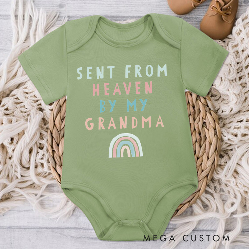 Personalized Sent from Heaven by My Grandpa Grandma Brother Sister Announcement Onesie Custom Rainbow Onesie Bodysuit Baby Shower Gift Heaven Sent