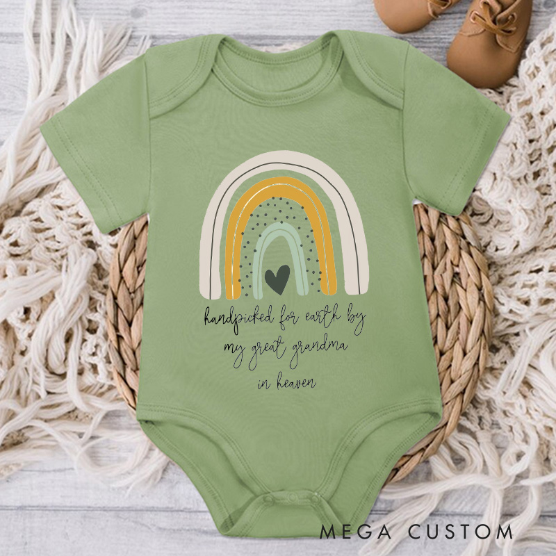 Personalized Handpicked for Earth Baby Bodysuit Heaven Sent Onesie Baby Shower Gift Pregnancy Announcement Rainbow Baby Announcement New Baby Gift