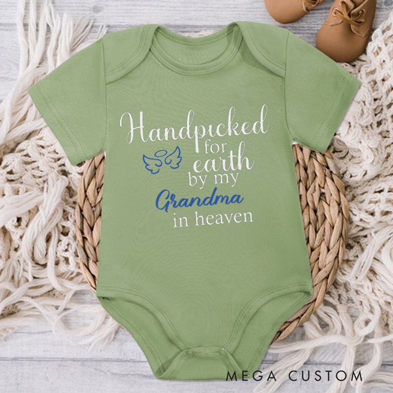 Personalized Handpicked for Earth by My Custom in Heaven Onesie Baby Bodysuit Heaven Sent Onesie Baby Announcement Baby Shower Gift Guardian Angel
