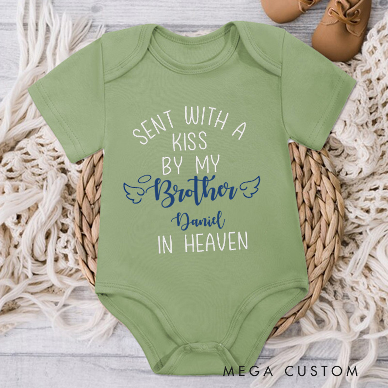 Personalized Sent with A Kiss by My Brother In Heaven Baby Bodysuit In Memory Of Onesie Baby Shower Gift Brother In Heaven Guardian Angel Rainbow Baby