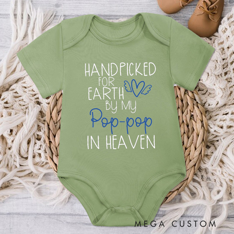 Personalized Onesie Handpicked for Earth by My Custom in Heaven Monogram Bodysuit Heaven Sent Onesie Baby Announcement Baby Shower Gift Guardian Angel