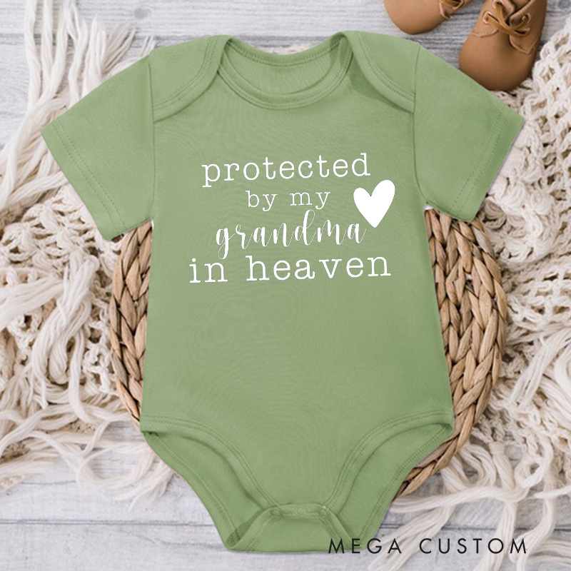 Personalized Onesie Protected by My Grandma Grandpa Sister Brother Uncle Aunt in Heaven Bodysuit Heaven Sent Onesie Baby Announcement Baby Shower Gift
