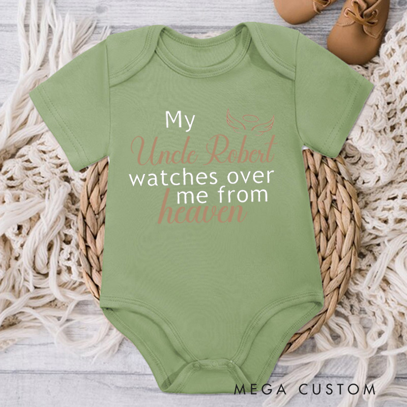 Personalized Onesie My Loved One Watches over Me from Heaven Bodysuit Uncle Aunt Grandma Grandpa Heaven Sent Onesie Baby Announcement Baby Shower Gift