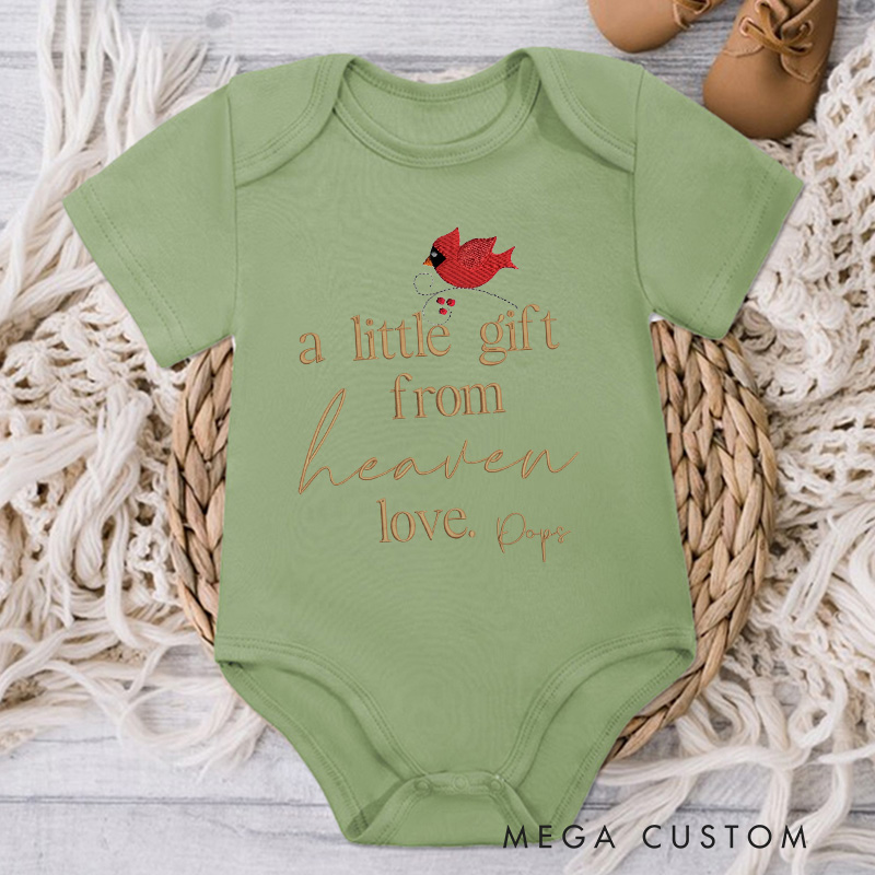 Personalized A Little Gift from Heaven Bodysuit Embroidered Heaven Sent Onesie Pregnancy Announcement after Loss Cardinal Baby Shower Gift
