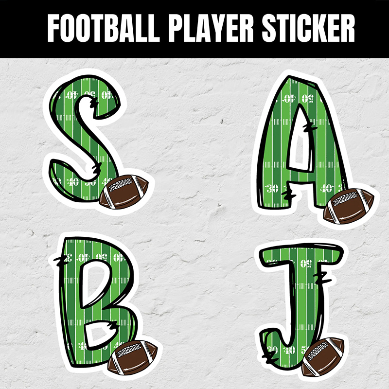 Personalized American Football and Rugby Sticker with Custom Player Letter Name