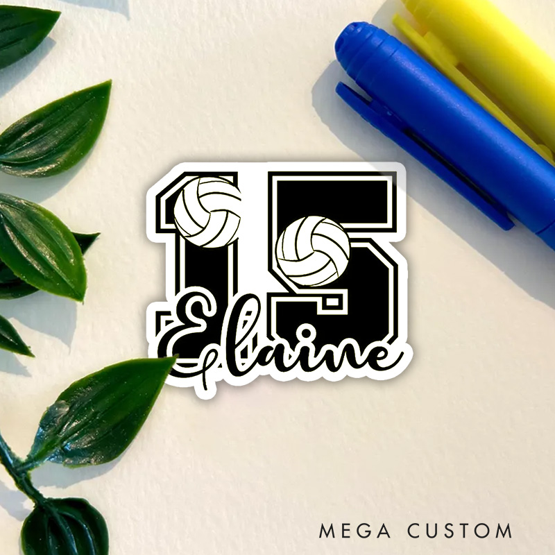 Personalized Volleyball Number Design Sticker with Custom Player Name and Number for Unique Gift