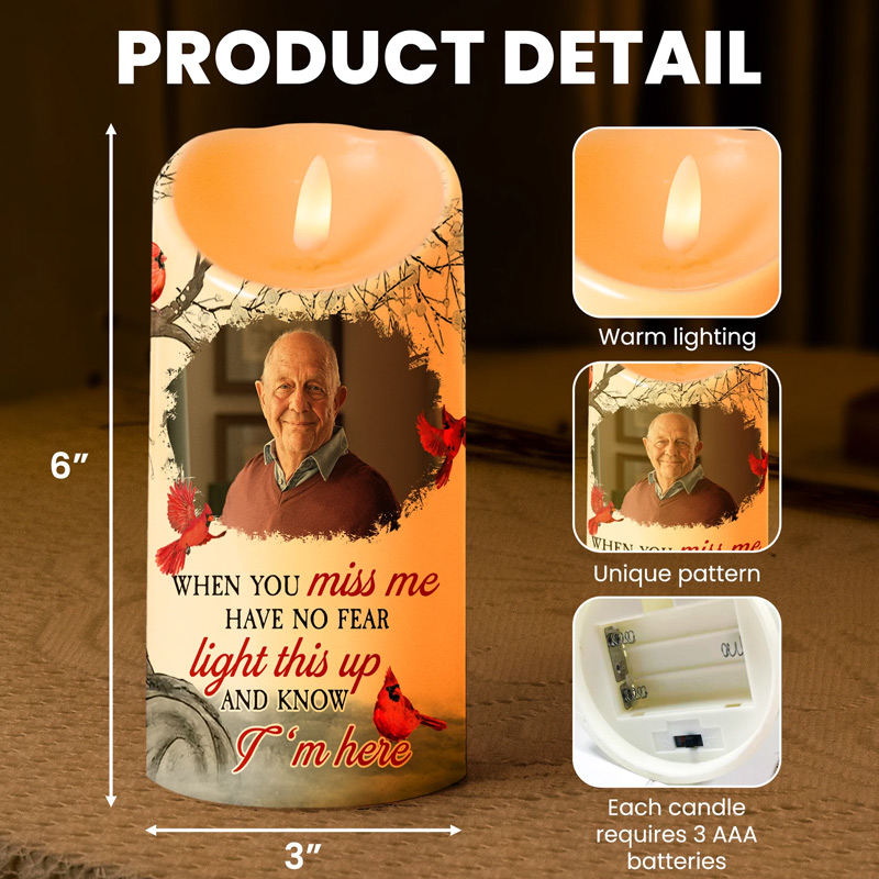 Personalized Photo LED Candle When You Miss Me Have No Fear Custom Memory Photo LED Candle