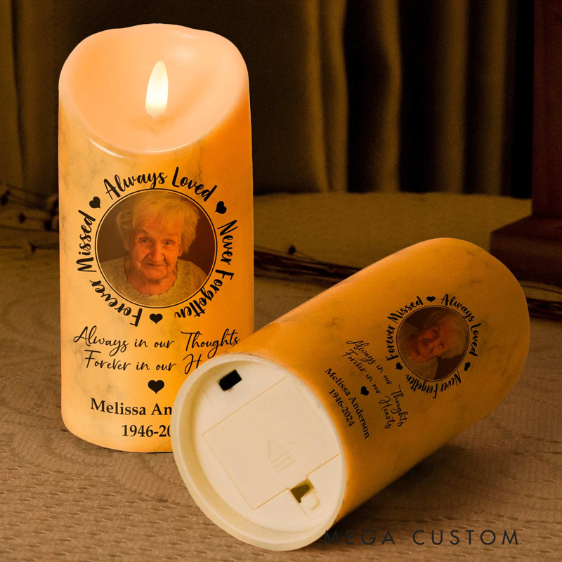 Personalized Photo LED Candle Always Loved Never Forgotten Forever Missed Custom Memory Photo LED Candle