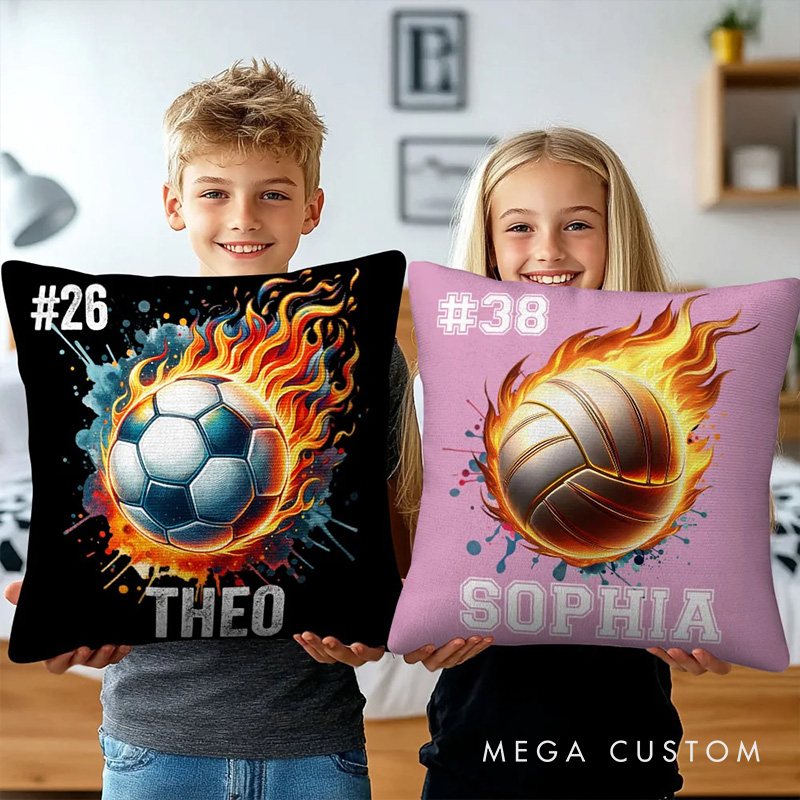 Personalized Sports Ball Design Soft Throw Pillow with Custom Player Name and Number