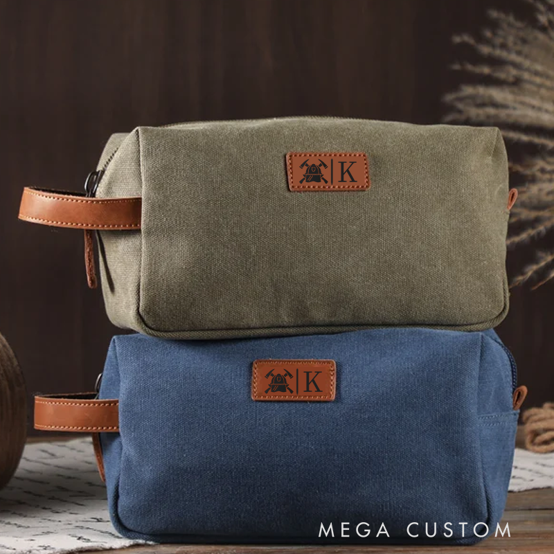 Personalized Engraved Toiletry Bag for Firefighter Classic Design Travel Toiletry Canvas Mens Dopp Bag