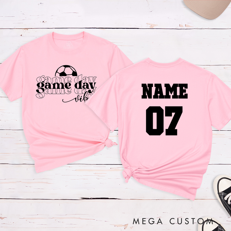 Personalized Game Day Vibes T-Shirt Featuring Layered Typography and Custom Name and Number