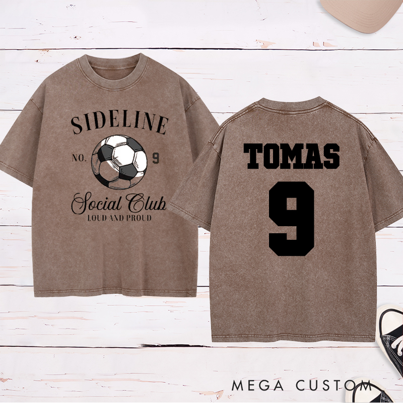 Personalized Sideline Soccer Washed T-Shirt with Custom Name and Number Design